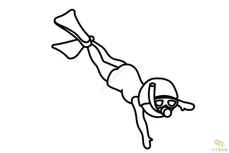 潜水的小女孩简笔画