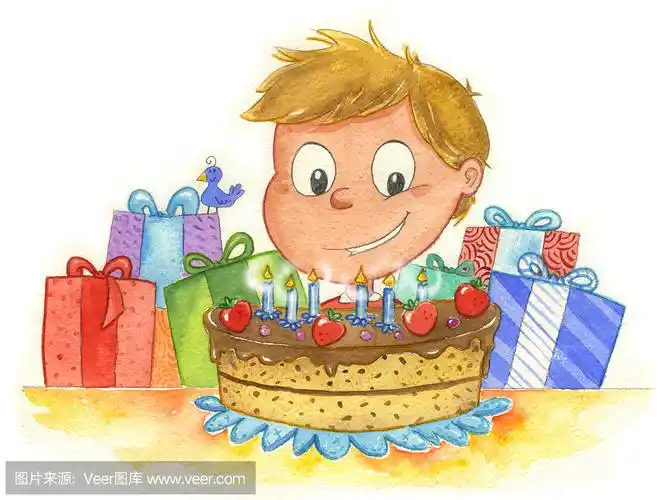 男孩和生日蛋糕