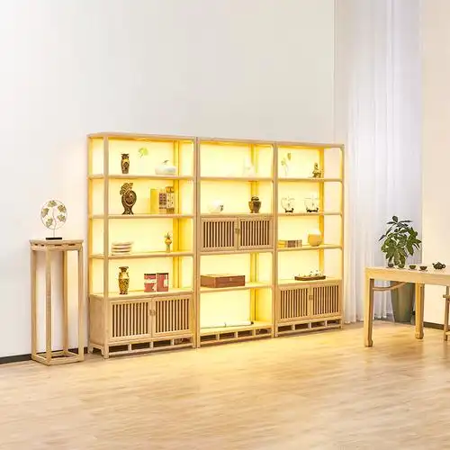 新中式柜置茶饼普洱书架展示柜茶具货架展示架茶叶多宝格