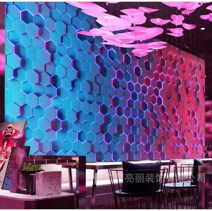 ktv酒吧凹凸浮雕墙纸3d超立体几何六边形壁纸走廊包厢背景墙布画