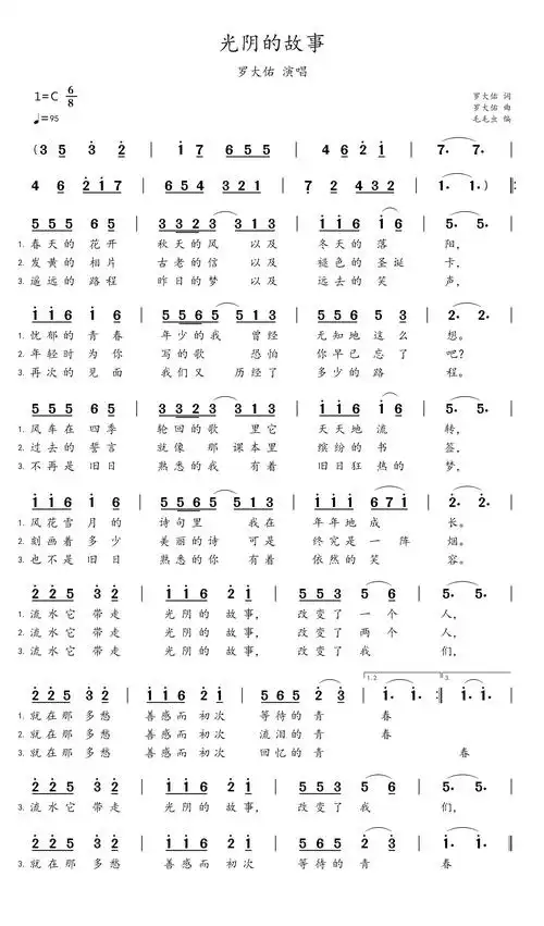 简谱:《光阴的故事》-罗大佑