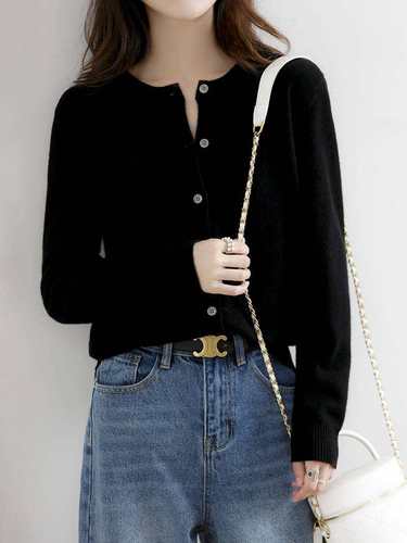 毛衣开衫女外套爆款秋冬内搭打底衫上衣2021年新款春秋黑色针织衫