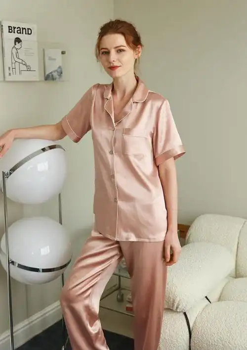 夏季19姆真丝睡衣女 柔软轻薄桑蚕丝短袖长裤丝绸可外穿家居服