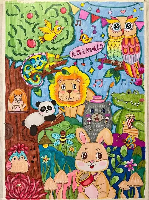 代画 森林动物狂欢节 原创绘画 尺寸4k