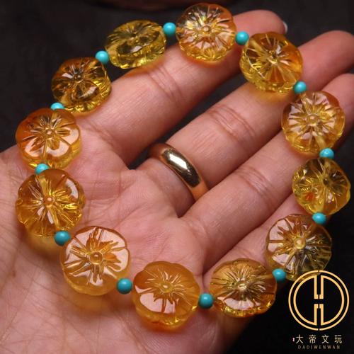 天然蜜蜡琥珀金珀梅花型单圈手串女士手链佛珠散珠隔珠配饰