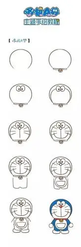 多啦a梦的简笔画法卡通漫画角色手绘教程一起来画可爱蓝胖子吧