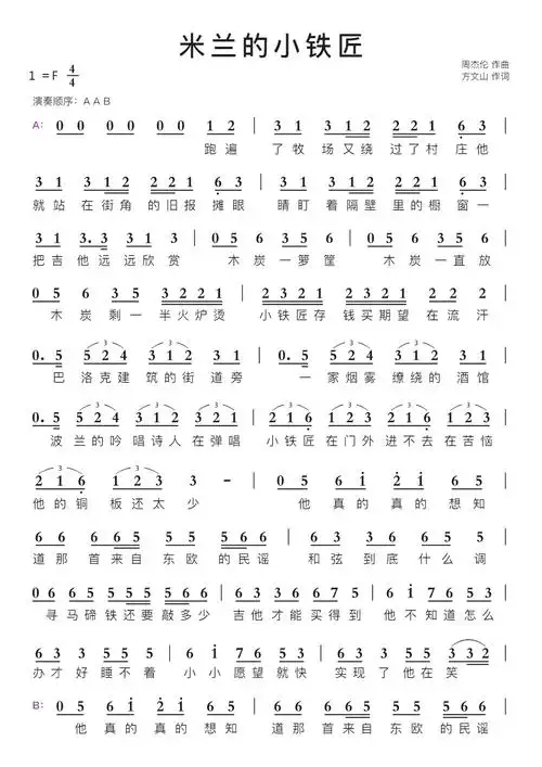 米兰的小铁匠智能简谱