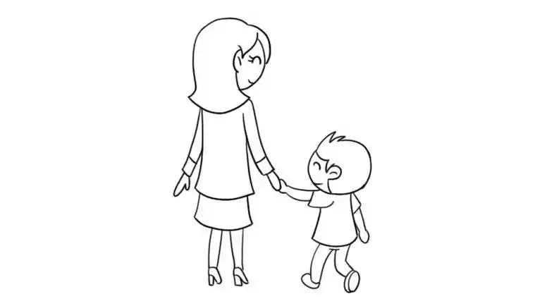 大手牵小手简笔画 大手牵小手简笔画的画法因为常玩手机 孩子爸爸妈妈