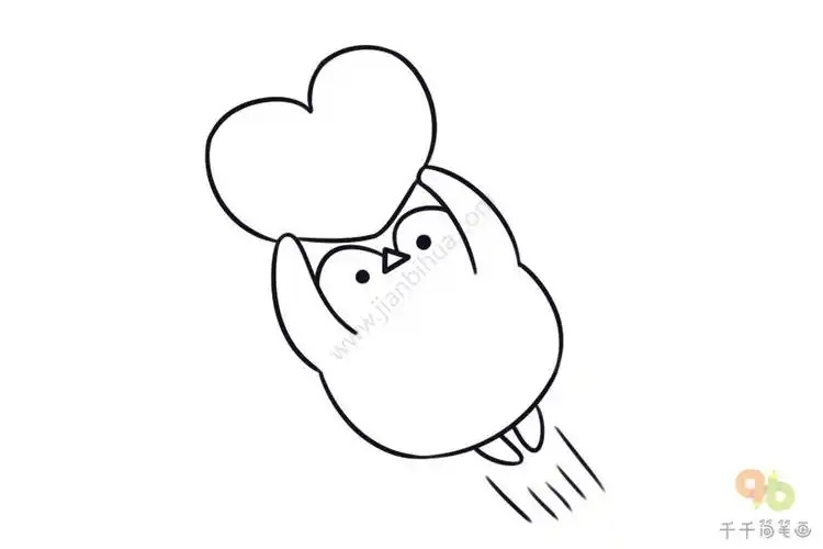 拿着大爱心的企鹅简笔画