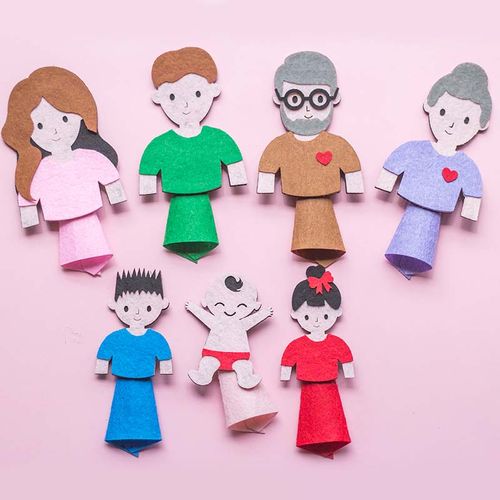 手指偶早教具/diy材料包不织布一家人物家庭人型玩偶祖父母幼儿园