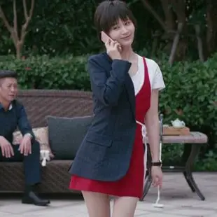 欢乐颂2王子文曲筱绡孙俪明星同款v领大红色短裙吊带背心三件套