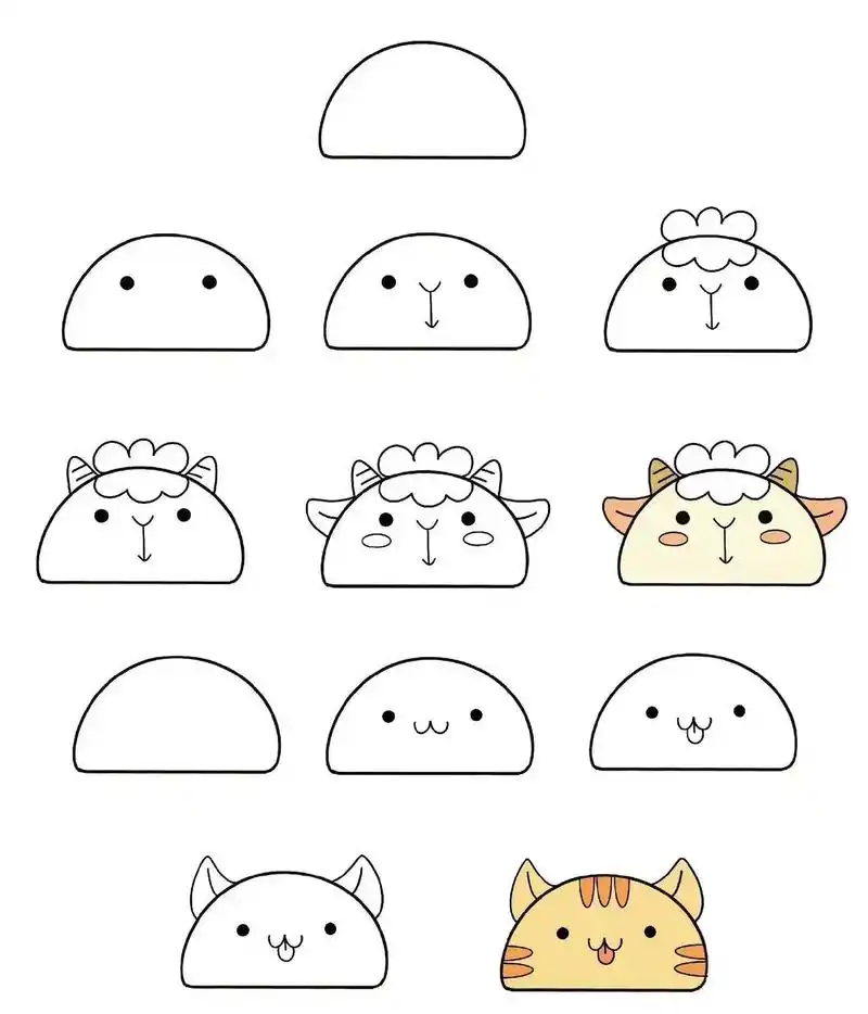 画 #画画其实很简单 半圆画小动物,超可爱的小动物绘画教程 - 抖音