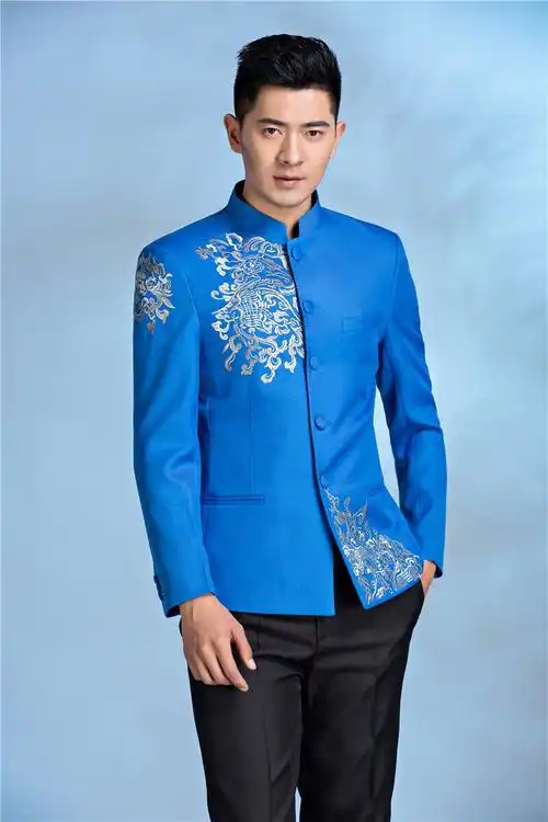 男士演出服舞台装大合唱表演服装黑白色歌手主持人礼服 红色 【套装】