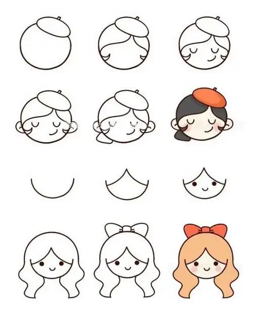 小女孩头像简笔画步骤图解 卡通小女孩头像简笔画 可爱的小女孩头像简
