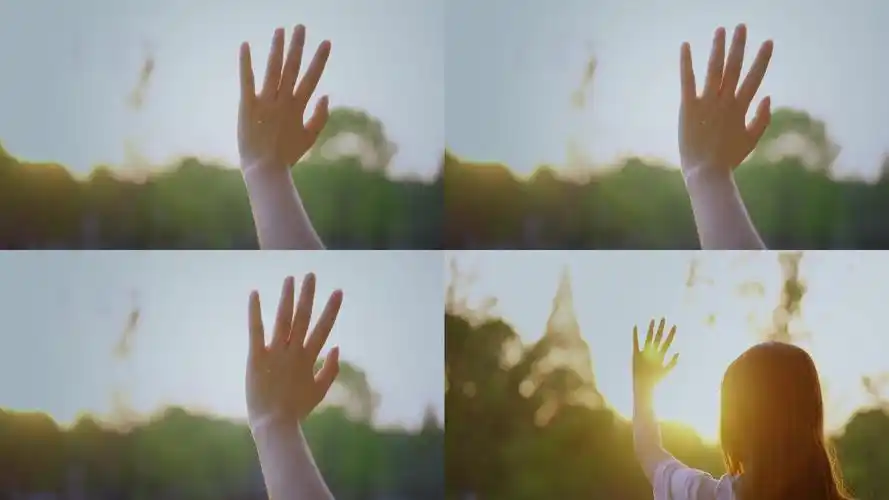 4k逆光少女触摸阳光