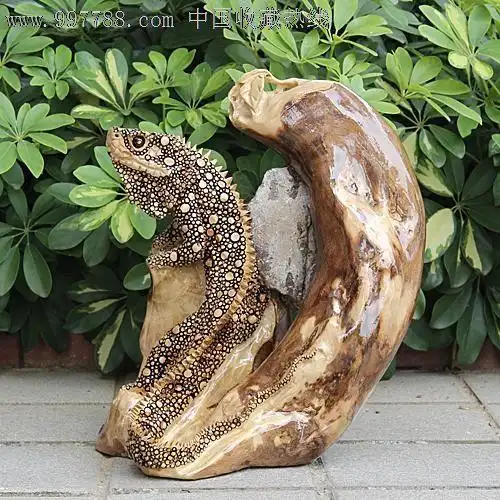 送礼佳品/天然根雕奇石/老糠木根抱石/动物吉祥摆件蜥蜴yw230
