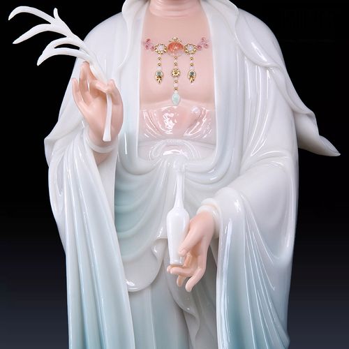 圆通佛具汉白玉滴水观音菩萨居家供奉玄关摆件一叶渡江观世音佛像
