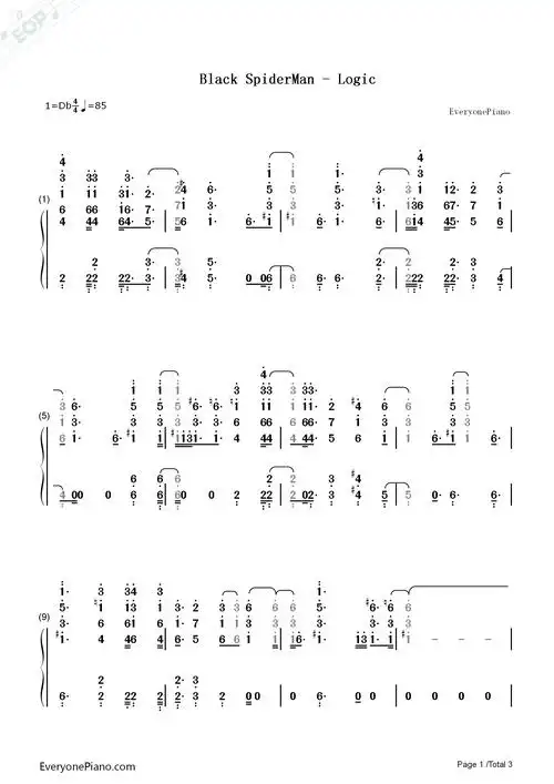 black spiderman-logic双手简谱预览1
