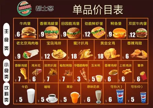 都士客汉堡披萨内部菜单爆光