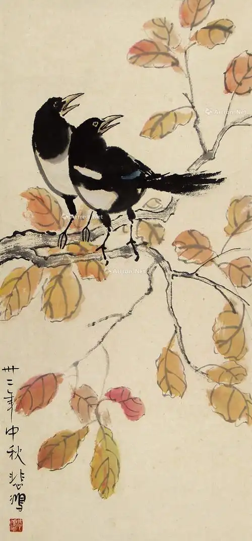 0697双喜图立轴纸本