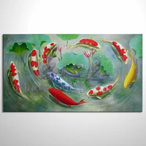 油画【年年有余 九如鱼】rbmlu085 如鱼得水 万事如意 开运 招财 风水