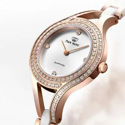 天王表女士手表正品间陶瓷带石英表镶钻时尚腕表2020新品31048