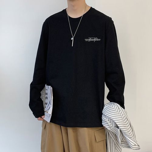 学子言特大码男装t恤男胖子加肥加大长袖200斤男生春秋内搭打底衫秋