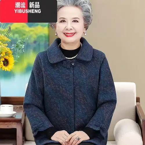 yibusheng中老年人秋装外套女奶奶冬装妈妈宽松上衣服70岁80老人老