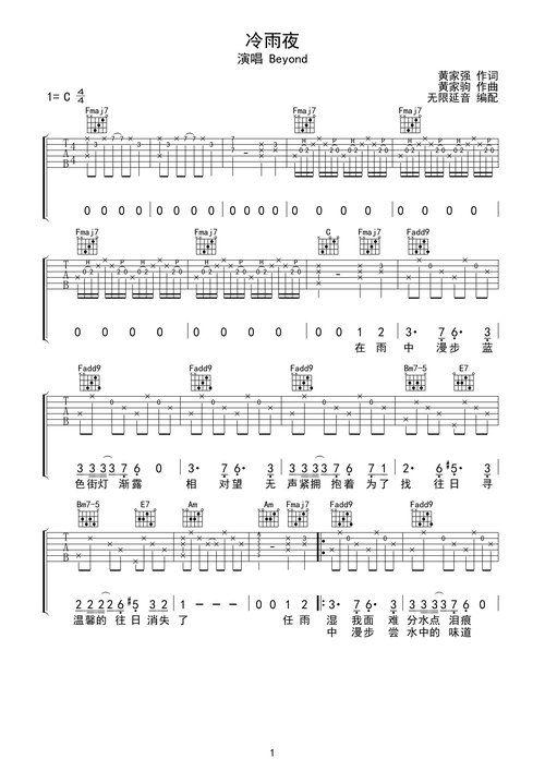 >>beyond 冷雨夜 原版 指法