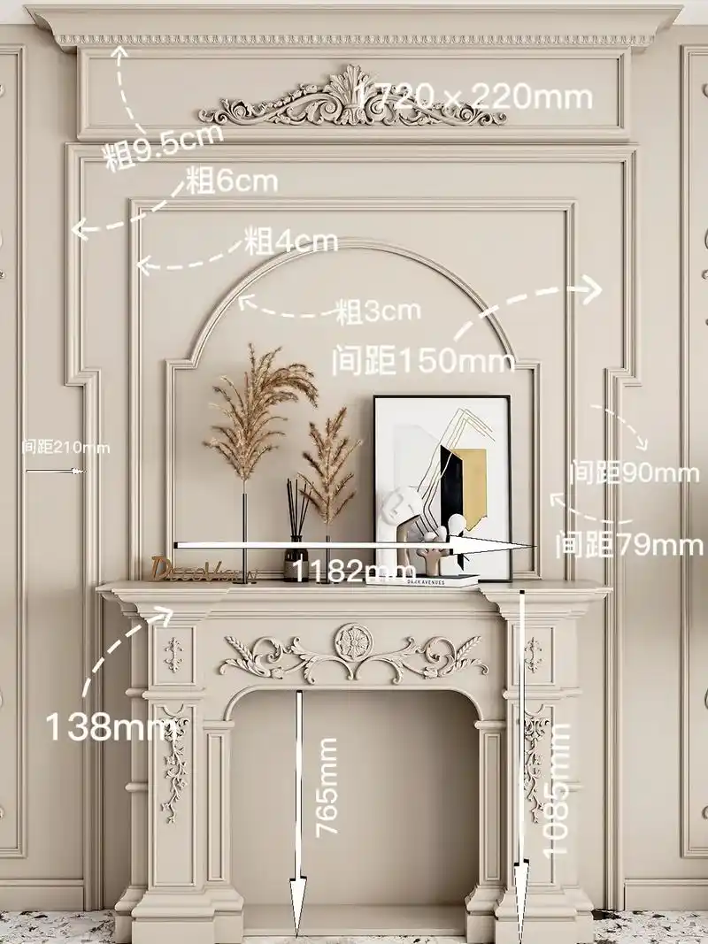干货‖浪漫至极的自制法式风pu线条壁炉 尺寸 9797原创设 - 抖音