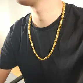 智能手机直销店淘宝黄金项链 男士粗款 光面空心圆珠8mm时尚经典款式