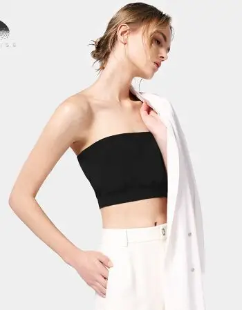 真丝针织抹胸 露肩打底外穿无肩带文胸内衣裹胸背心黑色女上衣夏 黑色