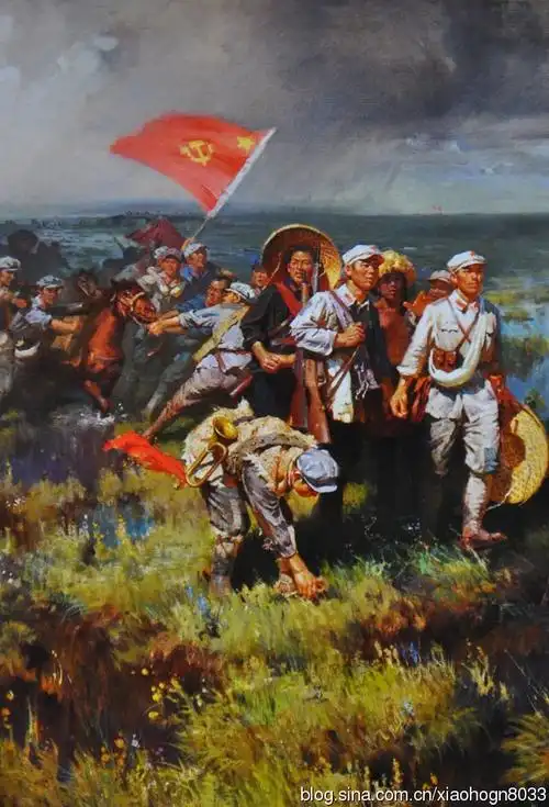 油画:《红军过草地》局部-2  300×184cm  张文源 1977作