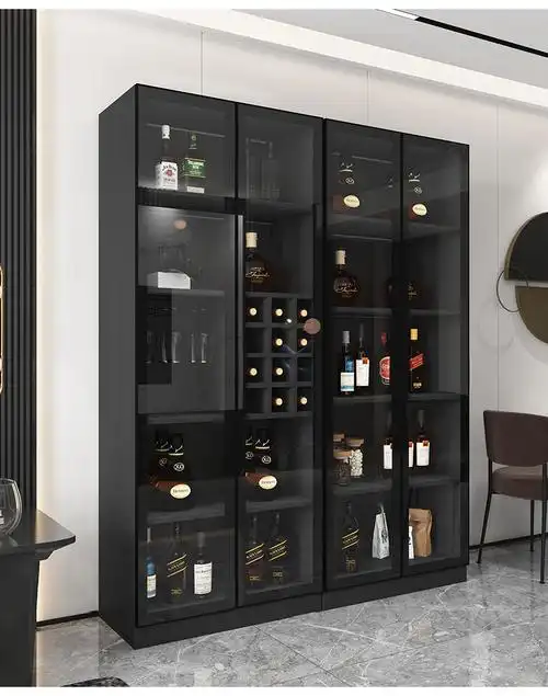 轻奢酒柜靠墙小型现代简约客厅家用玻璃门展示柜餐边柜冰箱一体柜转角