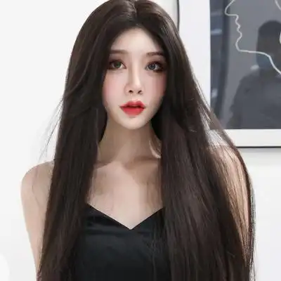 全头套假发女长发逼真自然网红八字刘海黑长直发气质修脸新式发套