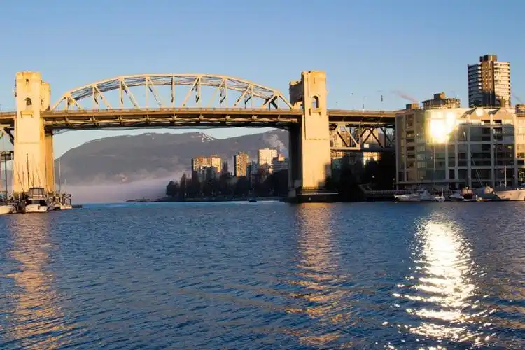 looking at the burrard street bridge from granville island