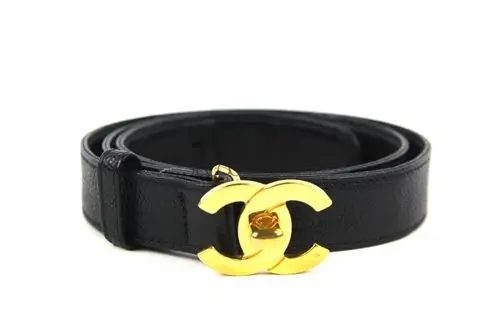 chanel 香奈儿 黑色皮质金扣女士腰带