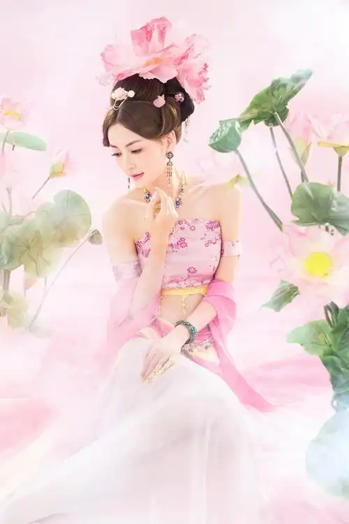美轮美奂的白皙粉嫩古装气质美女荷花池唯美梦幻图片
