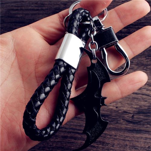 编织车用钥匙链圈挂饰 bv编织卡通 汽车用品 黑蝙蝠侠飞镖 黑皮编织