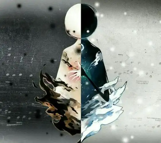 内容是一个人左边脸是天使,右边是魔鬼,或者左边是光明,右边是黑暗一