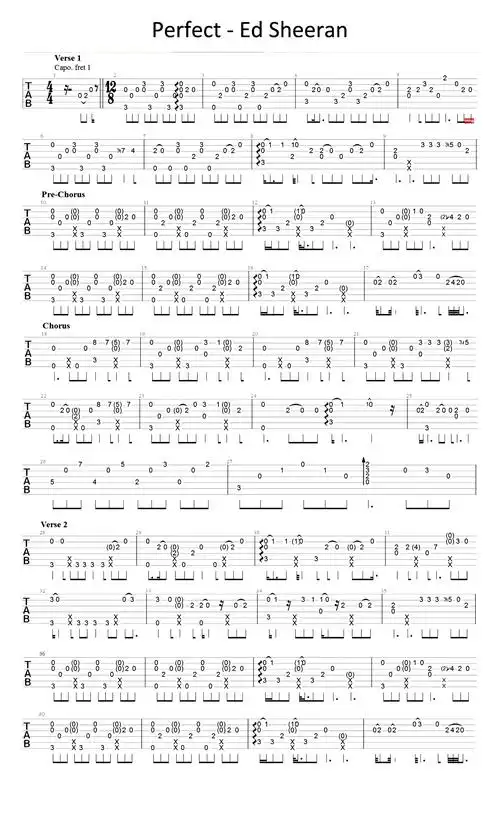perfect指弹吉他谱 ed sheeran《perfect》指弹谱简单版