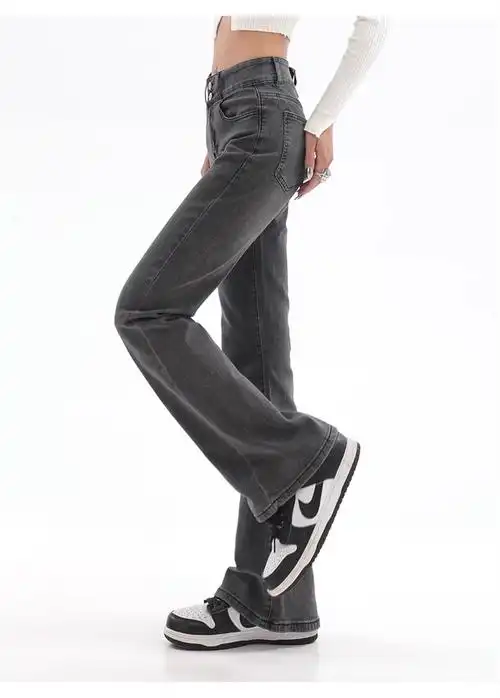 美式高街复古烟灰色微喇牛仔裤女秋季高腰显瘦弹力喇叭裤子潮ins - 17