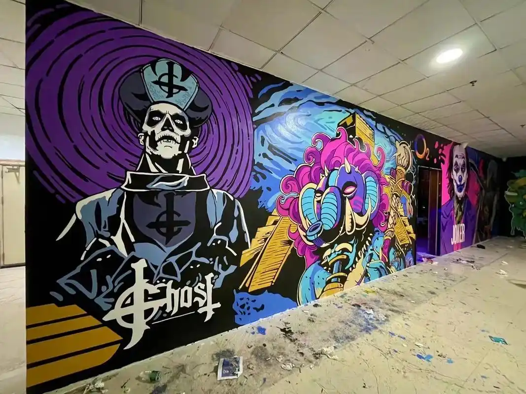 酒吧墙绘素材.平涂也可做荧光效果加个荧光效果酒吧夜晚更酷炫 - 抖音