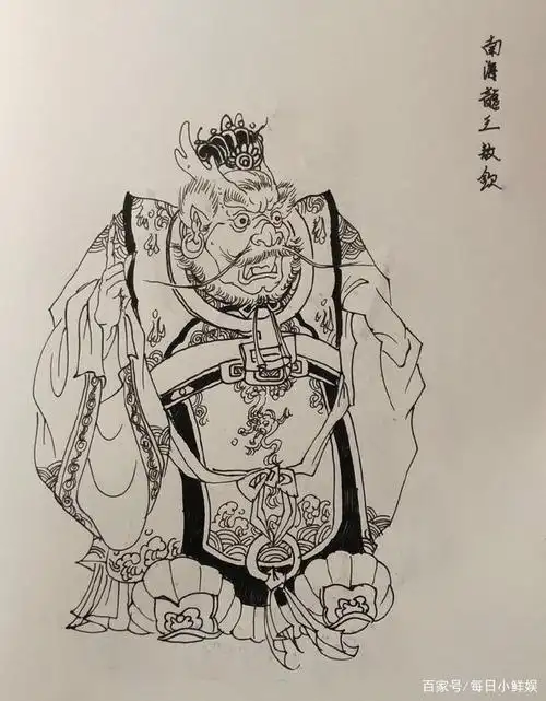 《西游记》人物白描画稿,唐僧师徒与四海龙王,致敬经典!
