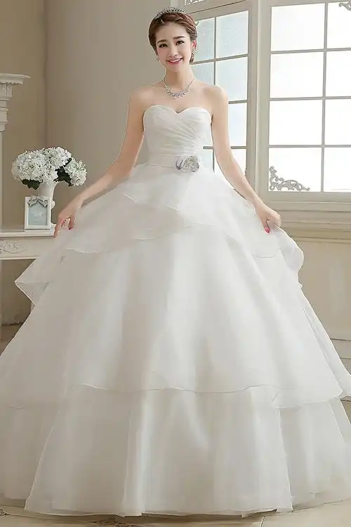 新娘结婚2015新款时尚抹胸白色简约公主欧美婚纱大码绑带显瘦婚纱