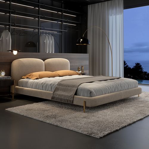 北欧布艺床现代简约卧室小户型意式轻奢双人床极简侘寂风科技布床