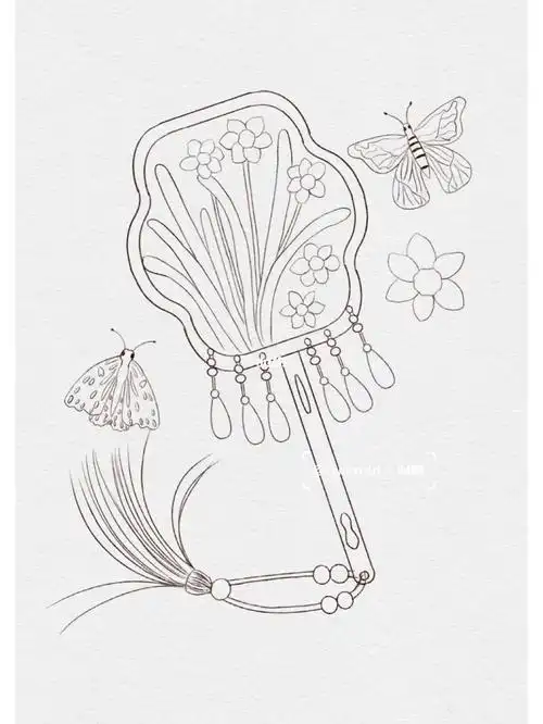 原创ipad水彩绘画|古风花卉团扇|附线稿