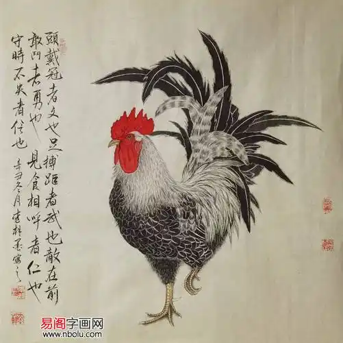 实力派画家李梓墨作品赏析:形神兼备 气韵生动_公鸡_工笔画_金蟾