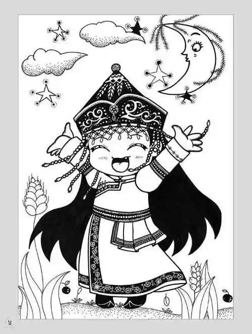 人物线描 蒙古族女孩