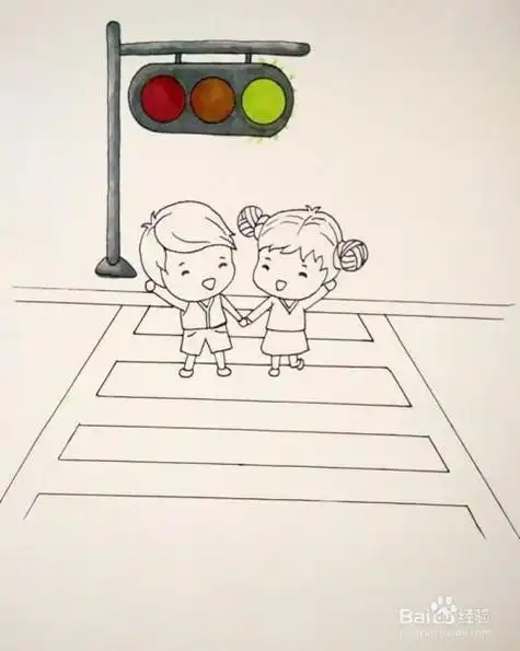小朋友安全过马路简笔画人行道简笔画走人行道简笔画小学生过人行横道